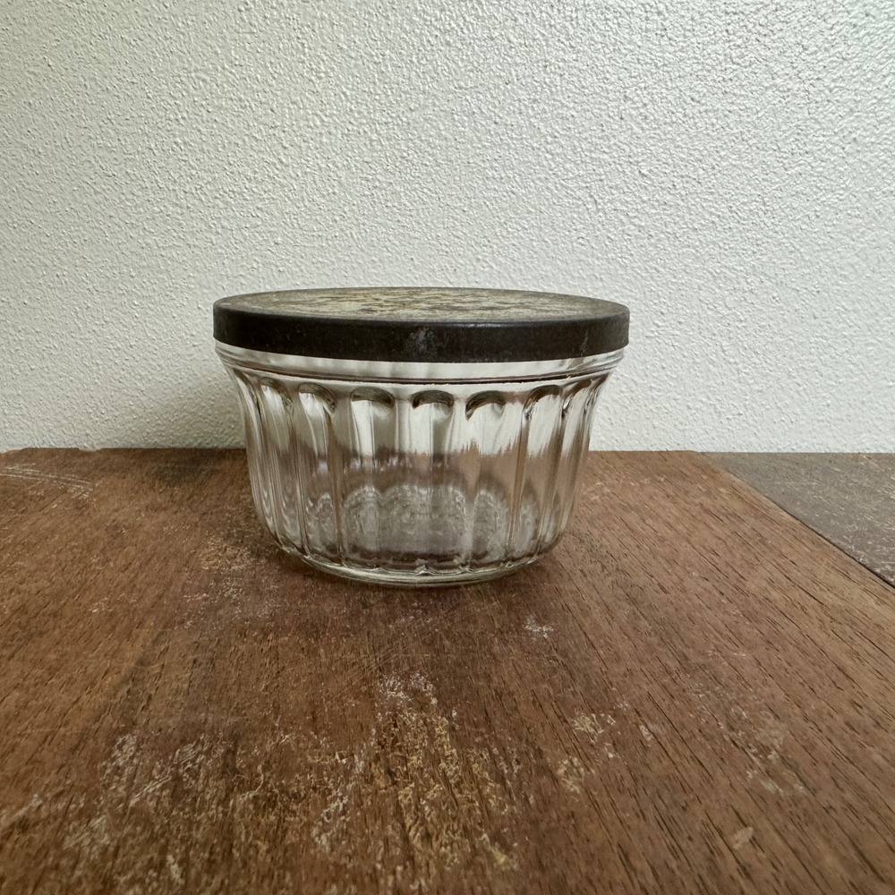 Kerr Jolly Glass Angel Crown Ribbed Refrigerator‎ Dish Container Lid Vintage